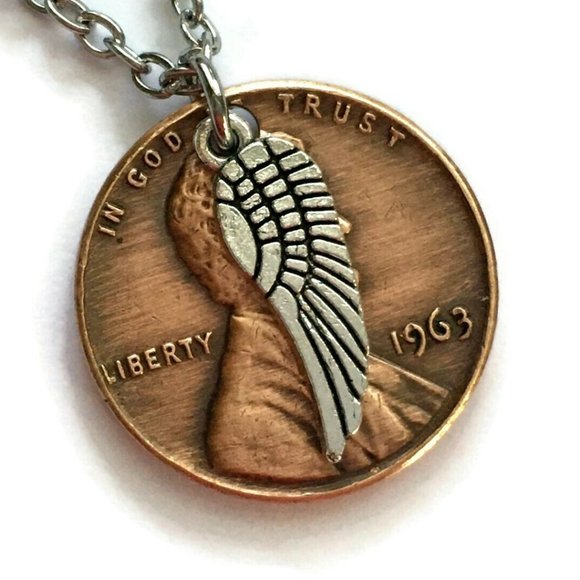 Tampa Coin Creations Jewelry - 1959-1969 Lucky Penny Necklace Angel Wing Memorial Stainless Steel Coin Money